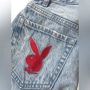 Playboy by PacSun Light Blue Straight-Leg Jeans Size‎ 23 Ripped Embroidered Logo